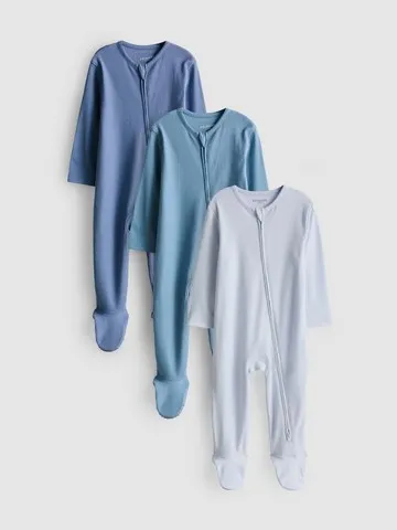 0-24mths | 3pk Ribbed Zip-Up Sleepsuits