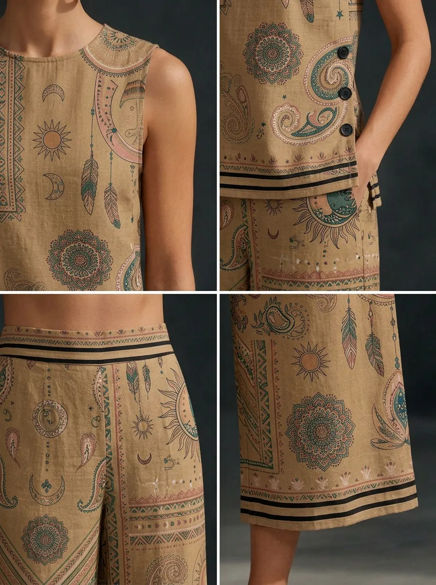 Women's Boho Mandala Sun Moon Printed Sleeveless Set