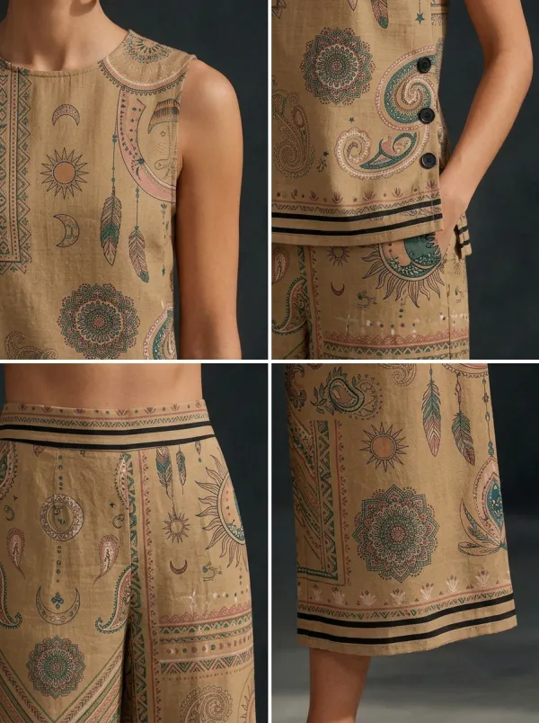 Women's Boho Mandala Sun Moon Printed Sleeveless Set