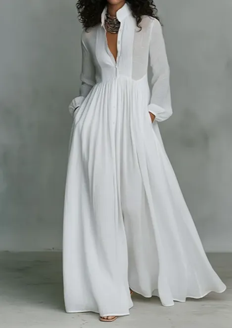 Casual Sleeved Pleated Maxi Dress
