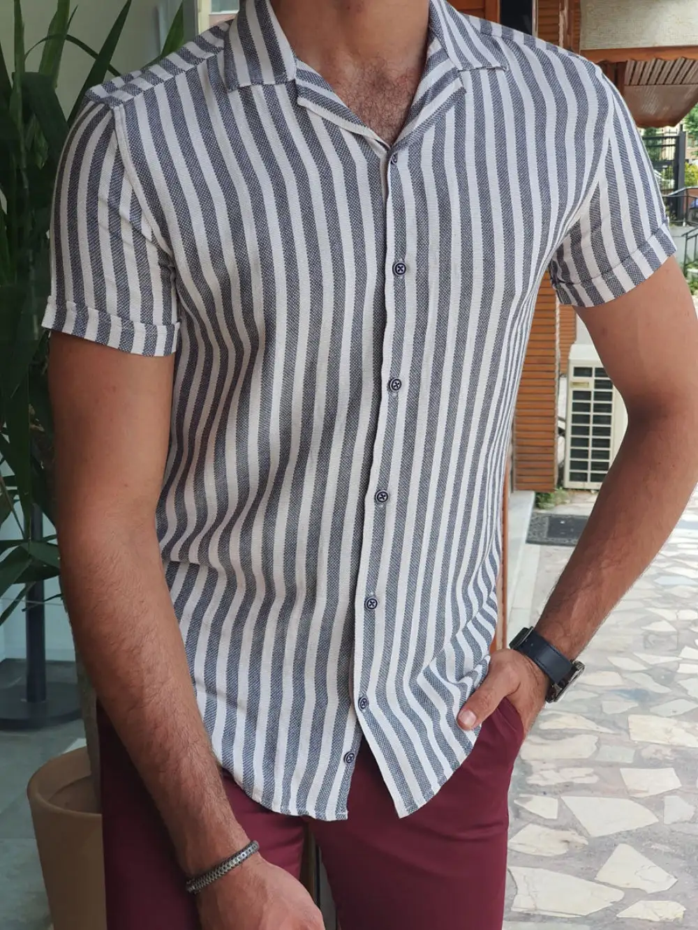 Relaxed Slim Fit Striped Cotton Casual Shirt