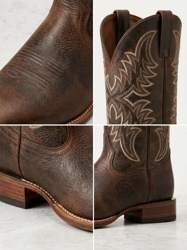 Men's Western Cowboy Embroidered Distressed Leather Printed Boots