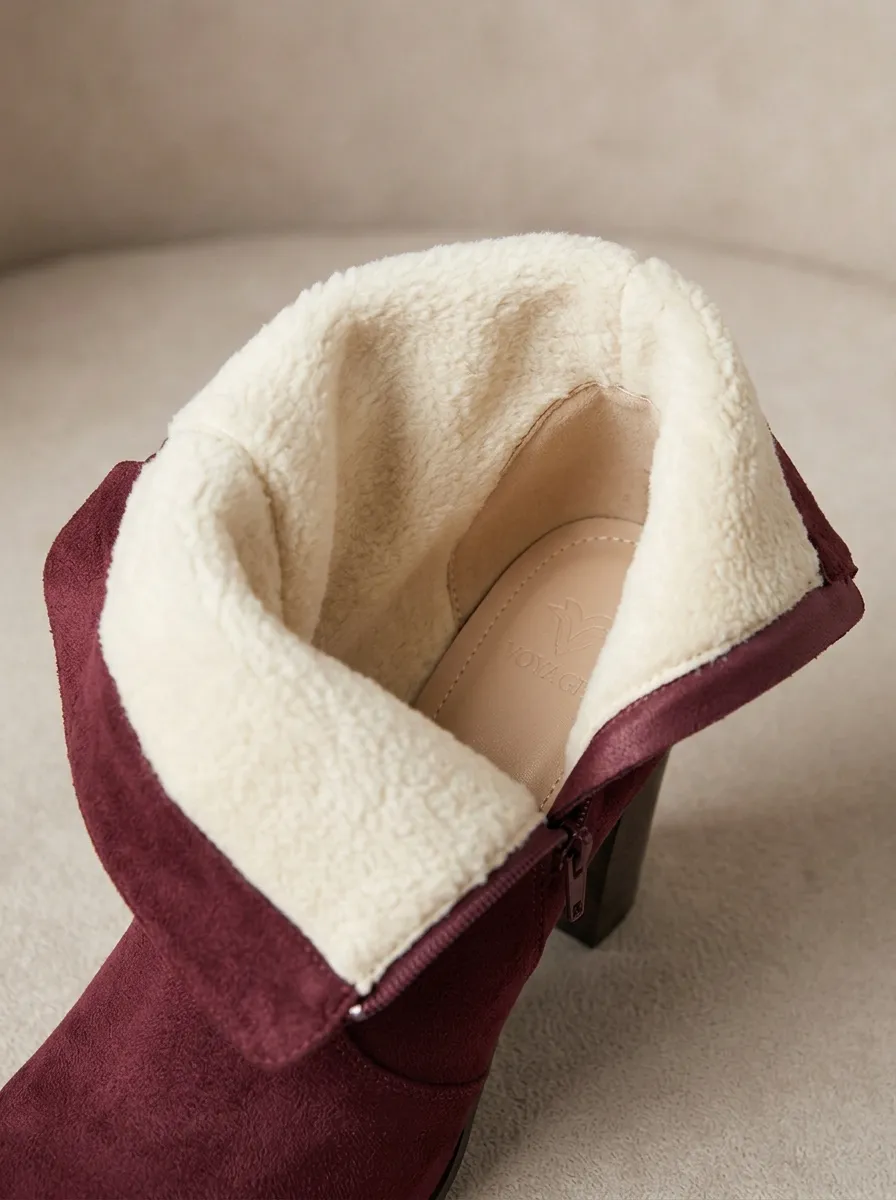 Buckle-Detail Side-Zip Block-Heel Suede-Look Women's High-Heel Ankle Boots