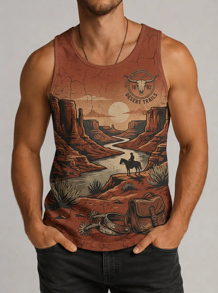 Men's Crew Neck Desert Trails Graphic Tank Top