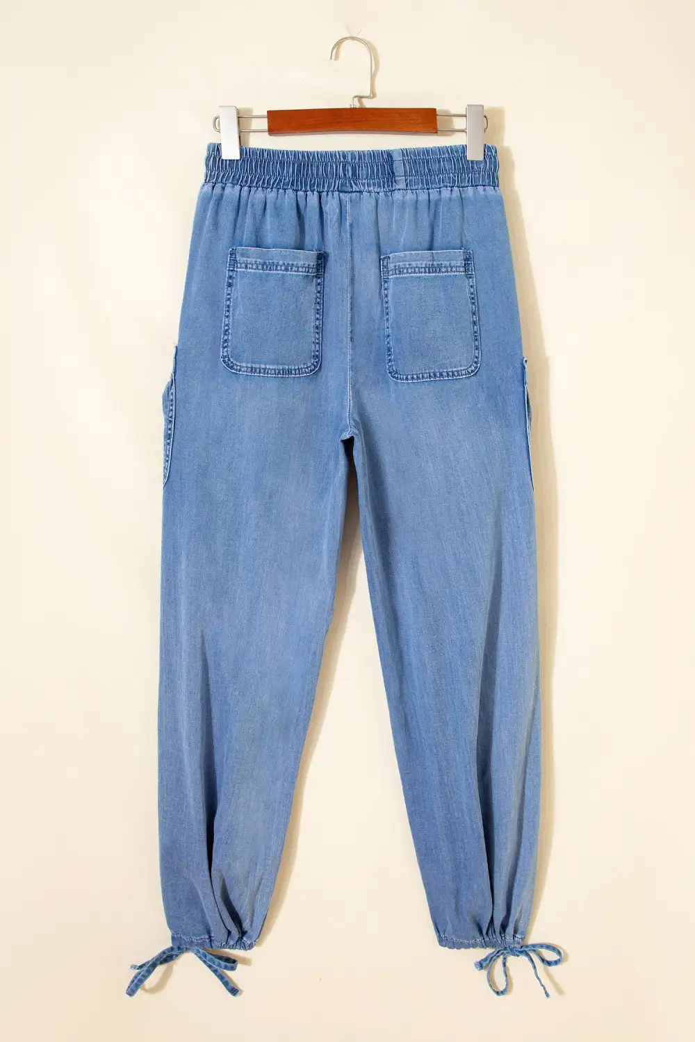 Beau Drawstring Elastic Waist Pocketed Loose Denim Pants