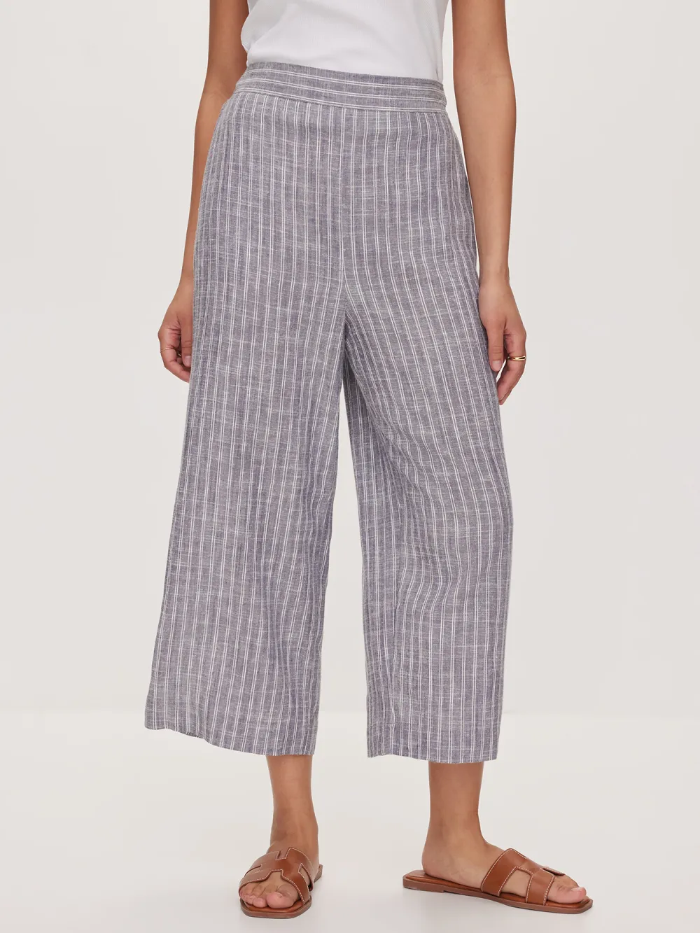 Fine Striped Cropped Wide-Leg Pants