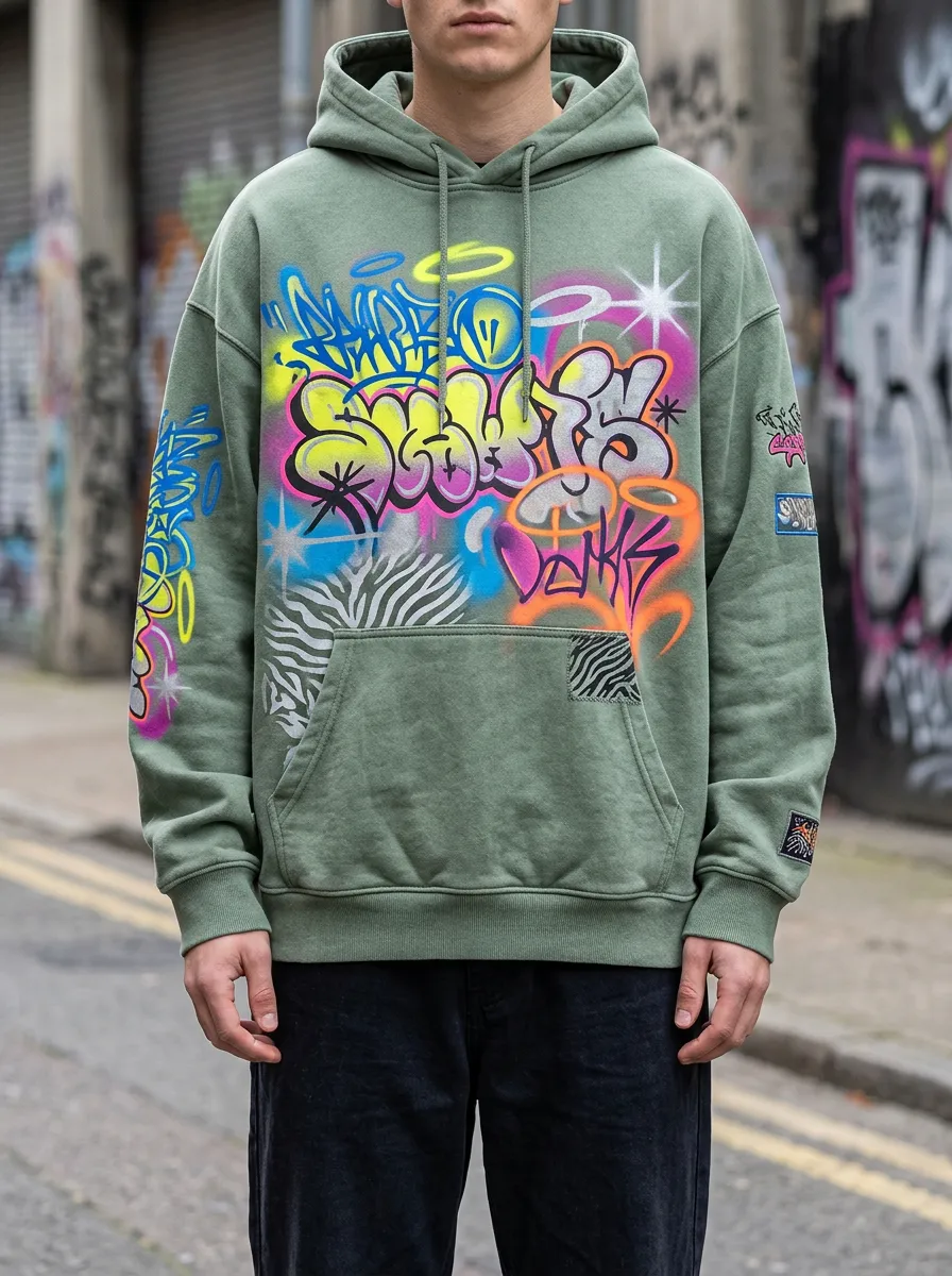 Unisex Graffiti Zebra Pattern Graphic Hoodie