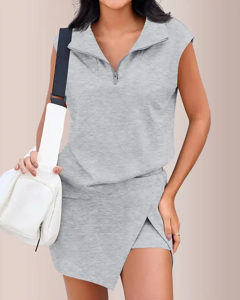Sporty Chic Half-Zip Sleeveless Polo Skort Set