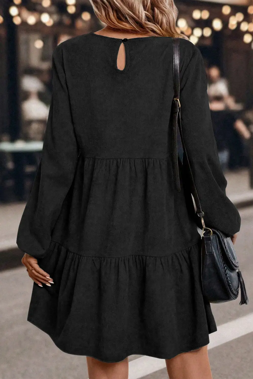 Women's Lantern Sleeve Tiered Mini Dress