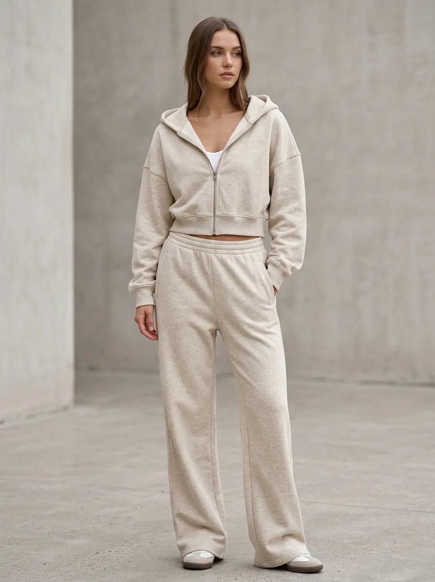 Zip-Up Minimal Women's Cropped Zip-Up Hoodie Jogger Active Set