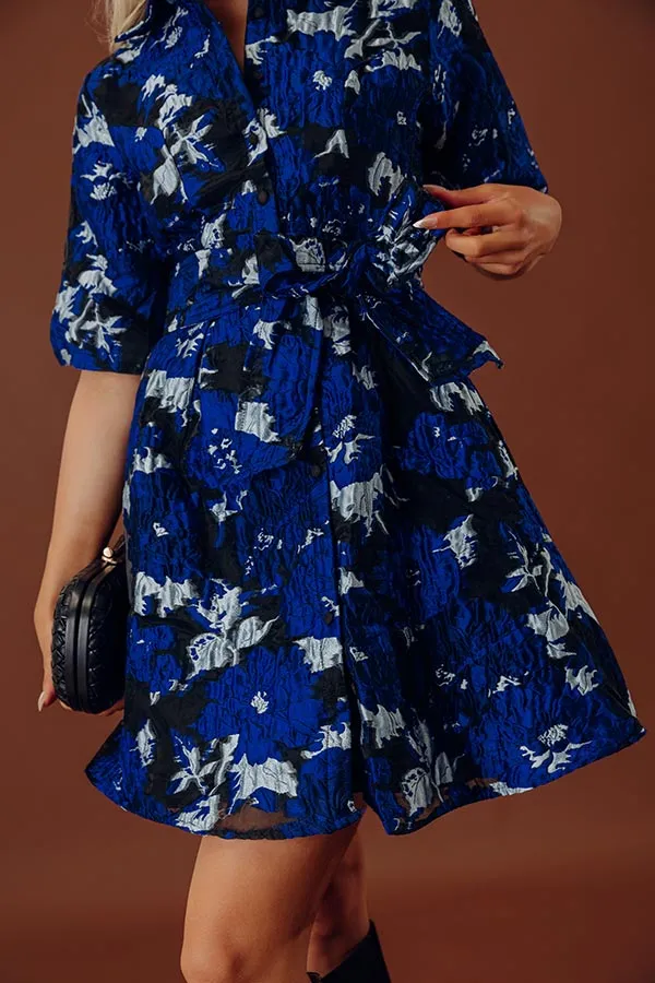 Pleated Floral Collared Short Sleeve Mini Dress