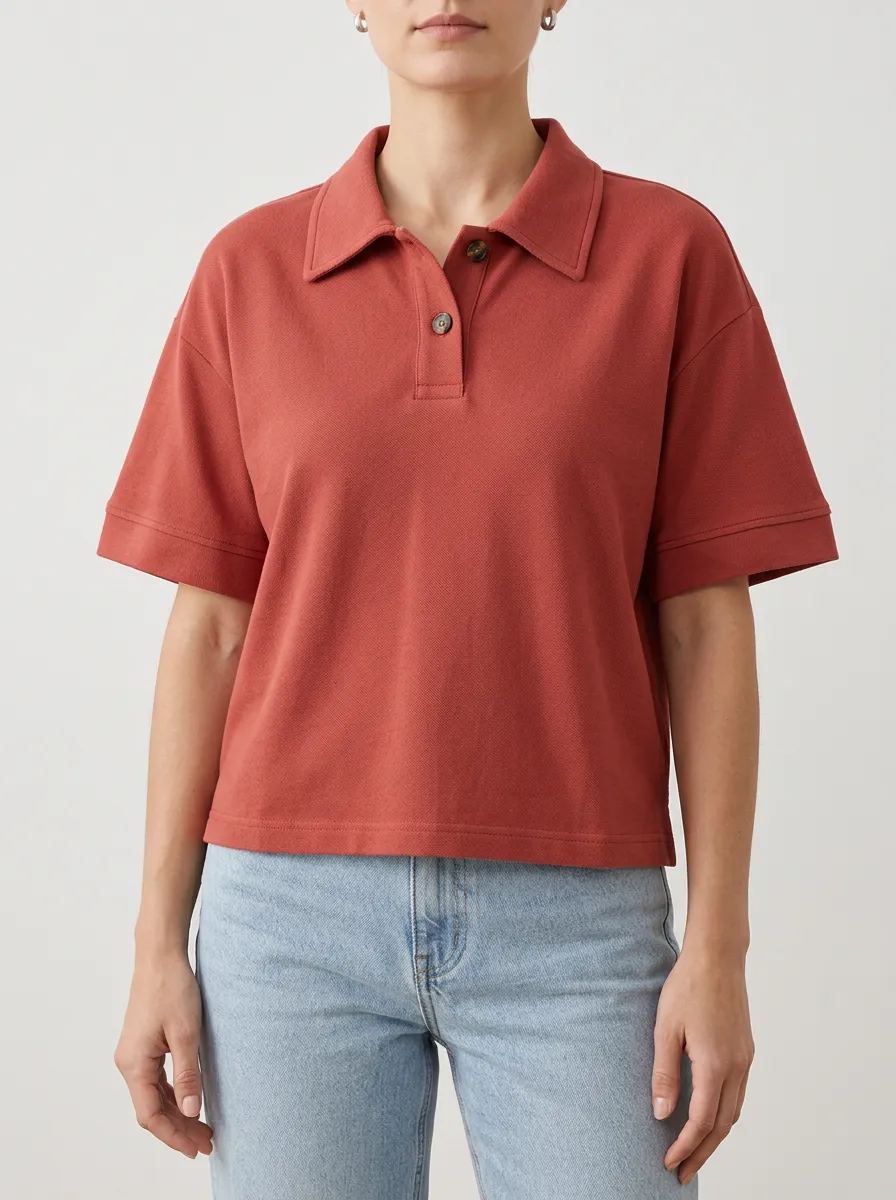 Women's Rust Red Short Sleeve Polo with Clean Lines