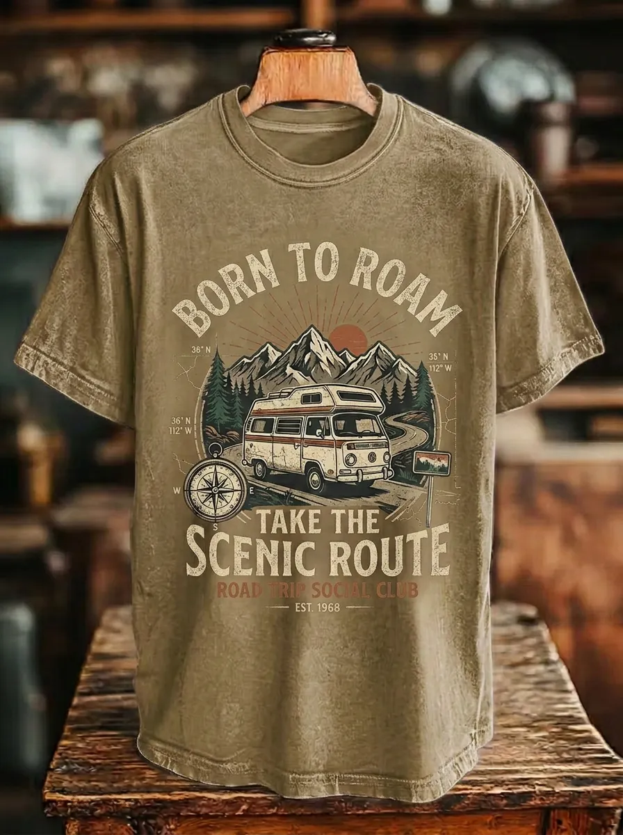 Unisex Road Trip Lover Camper Van Mountain Printed T-shirt