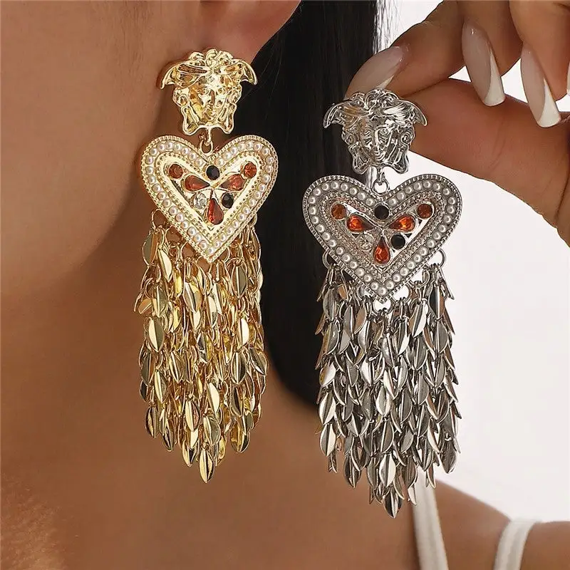 Heart Tassel Drop Earrings