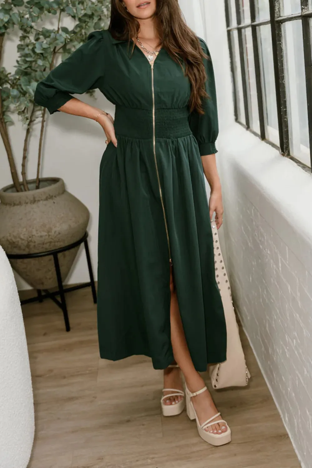 Smocked Waist Midi Dress