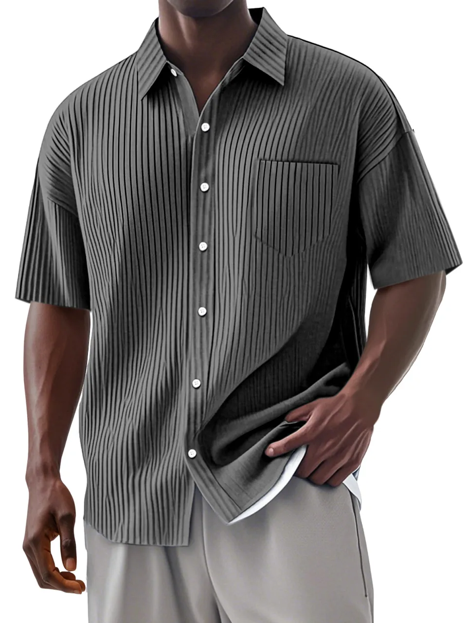 Short Sleeve Camp Collar Striped Shirt