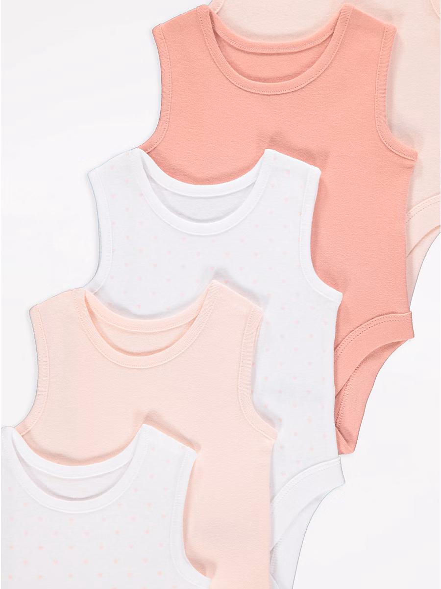 Pink Heart Print Sleeveless Bodysuits 5 Pack detail 1
