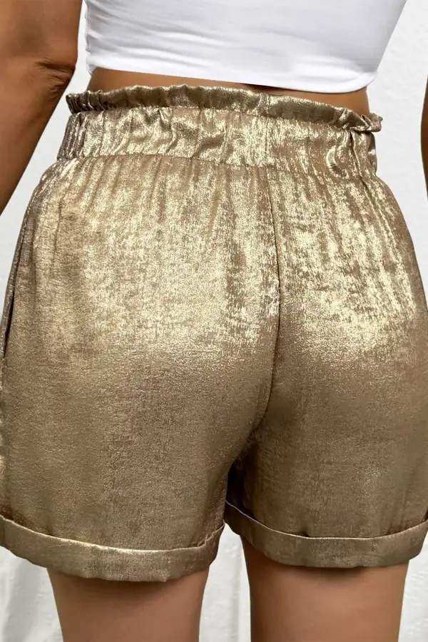 Elastic Waist Drawstring Cuffed Hem Casual Shorts