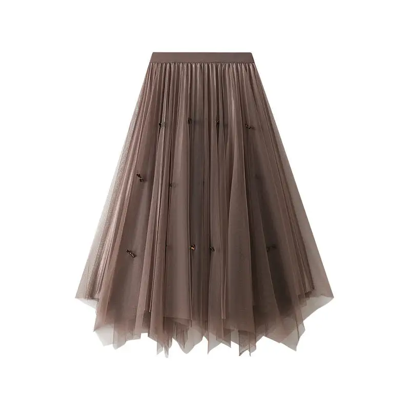 Textured Reversible High Waist Pleated Mesh Skirt