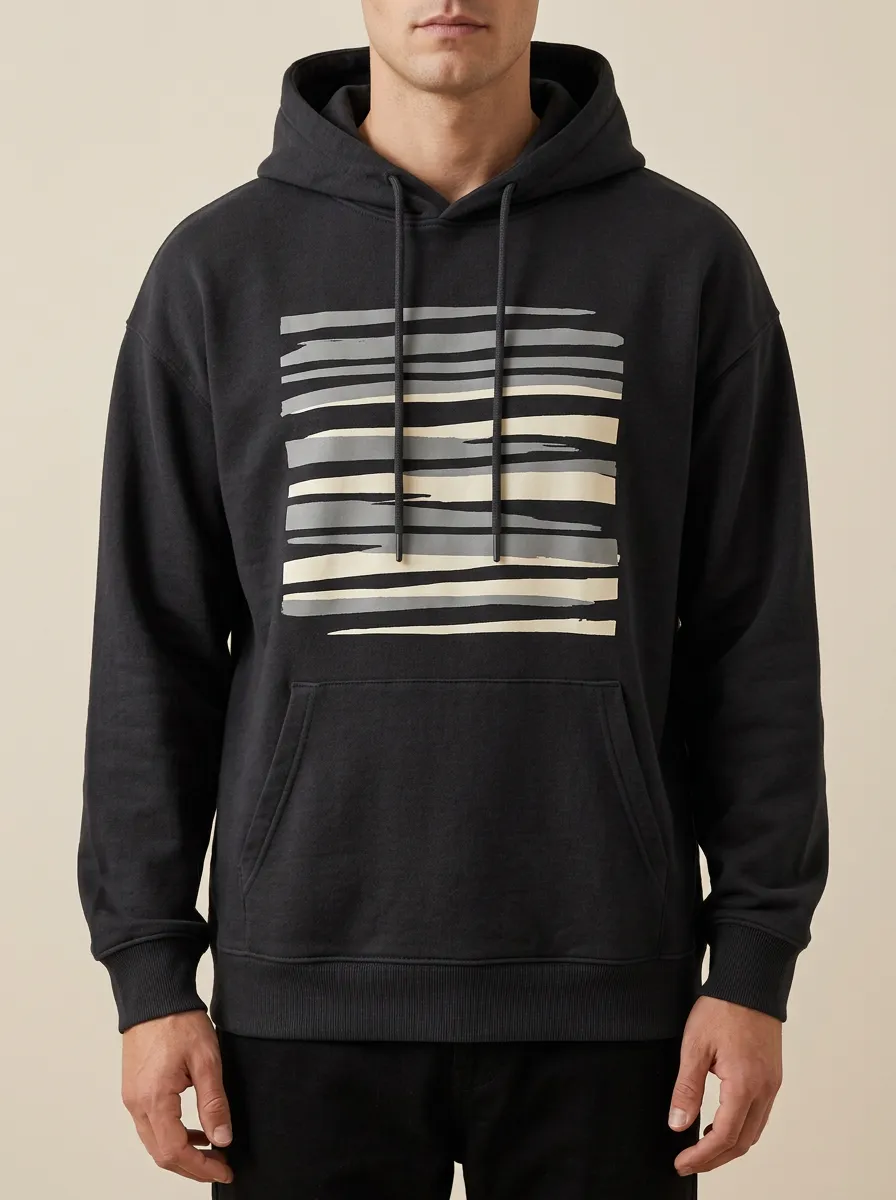 Men's Minimalist Abstract Brush Stroke Print Hoodie