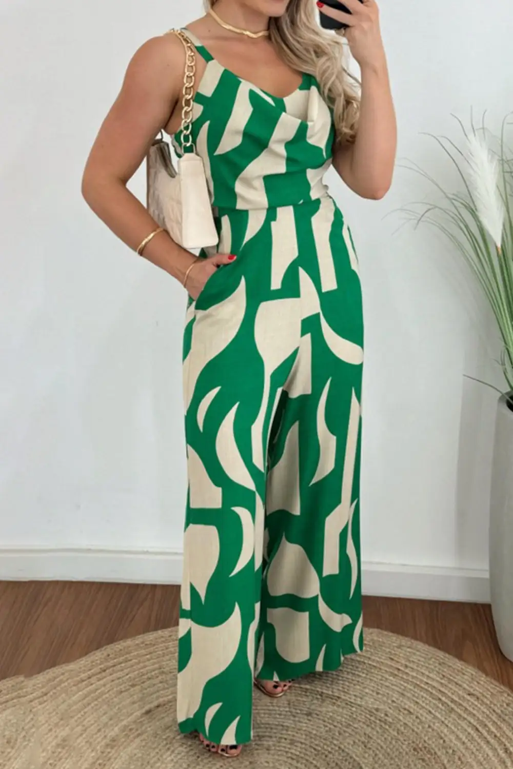 Two Tone Spaghetti Strap Wide Leg Jumpsuit