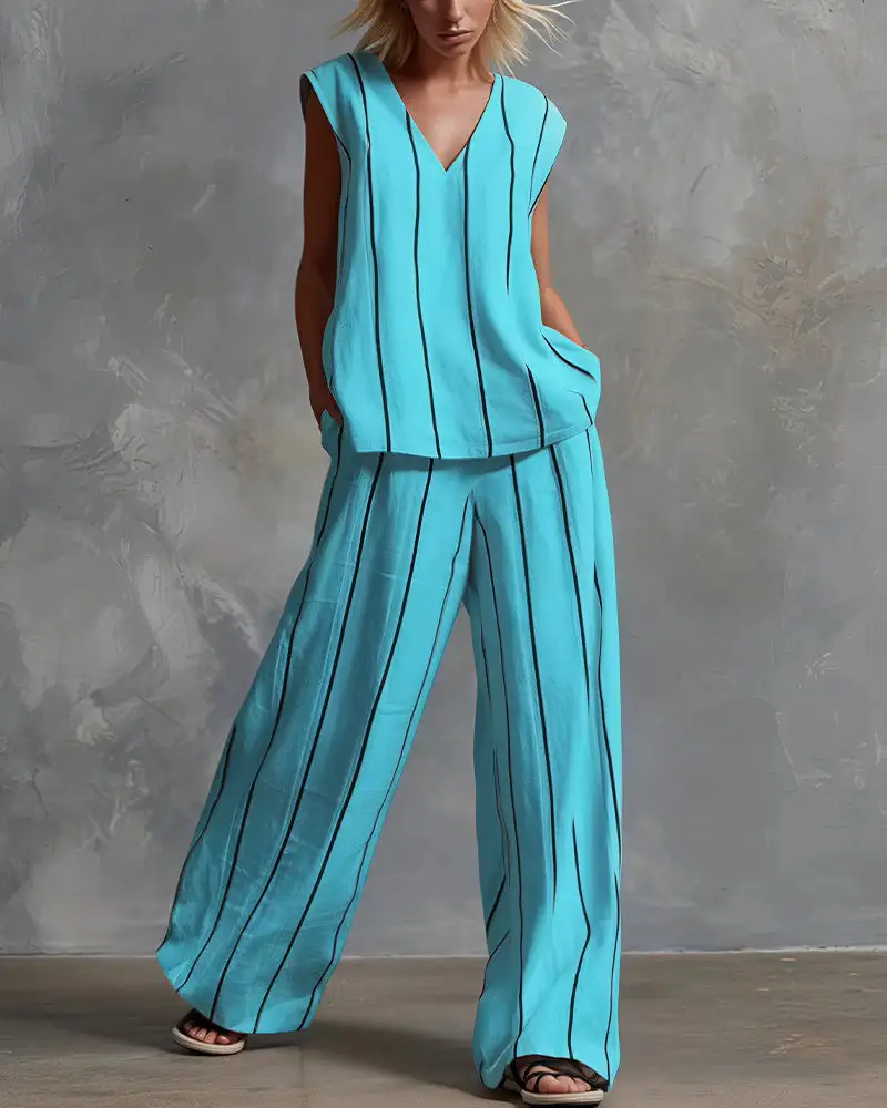 Effortless Striped Linen Two-Piece Set