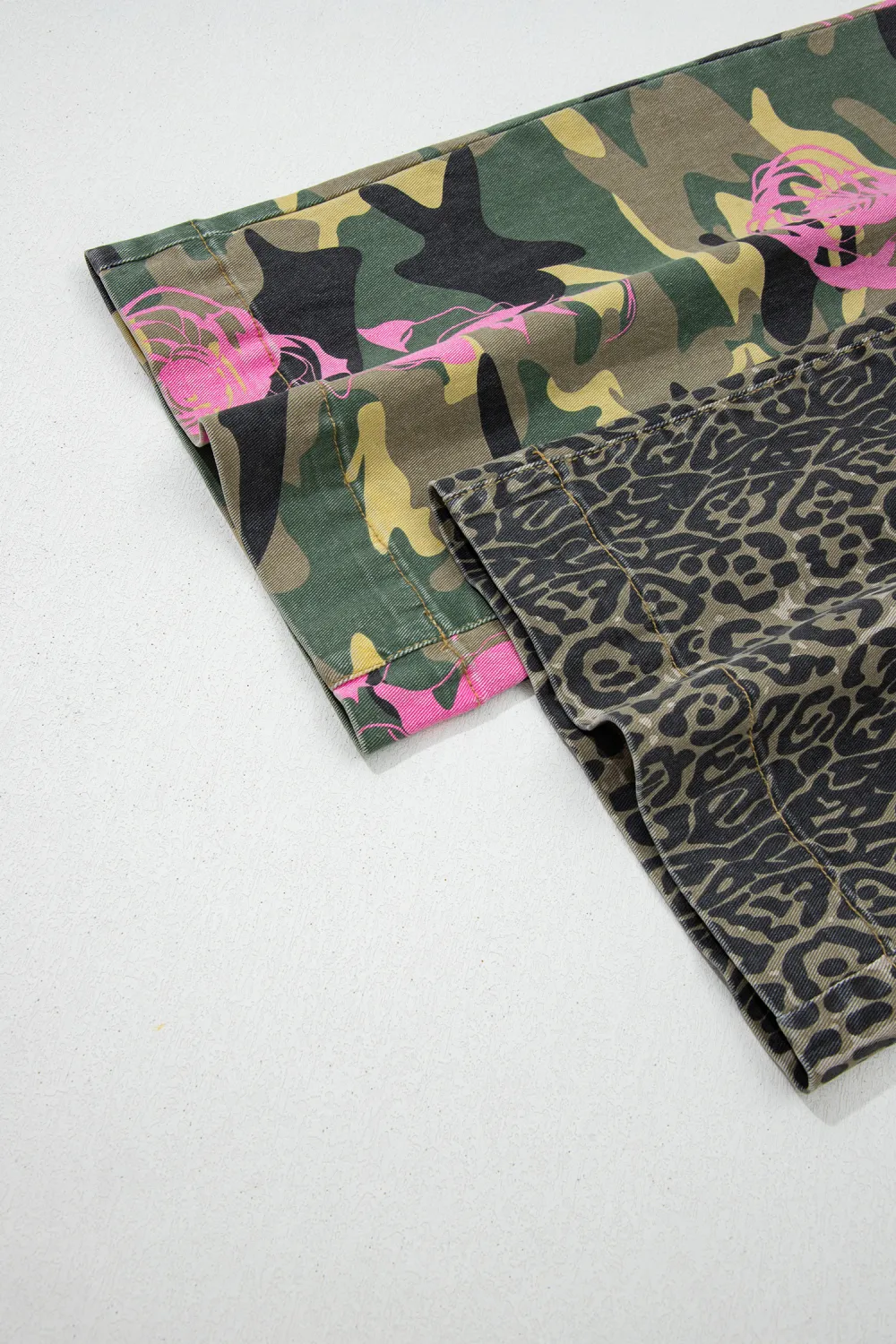 Mixed Print Straight Leg Jeans