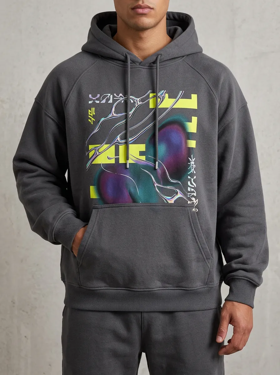 Unisex Cyberpunk Liquid Metal Graphic Hoodie