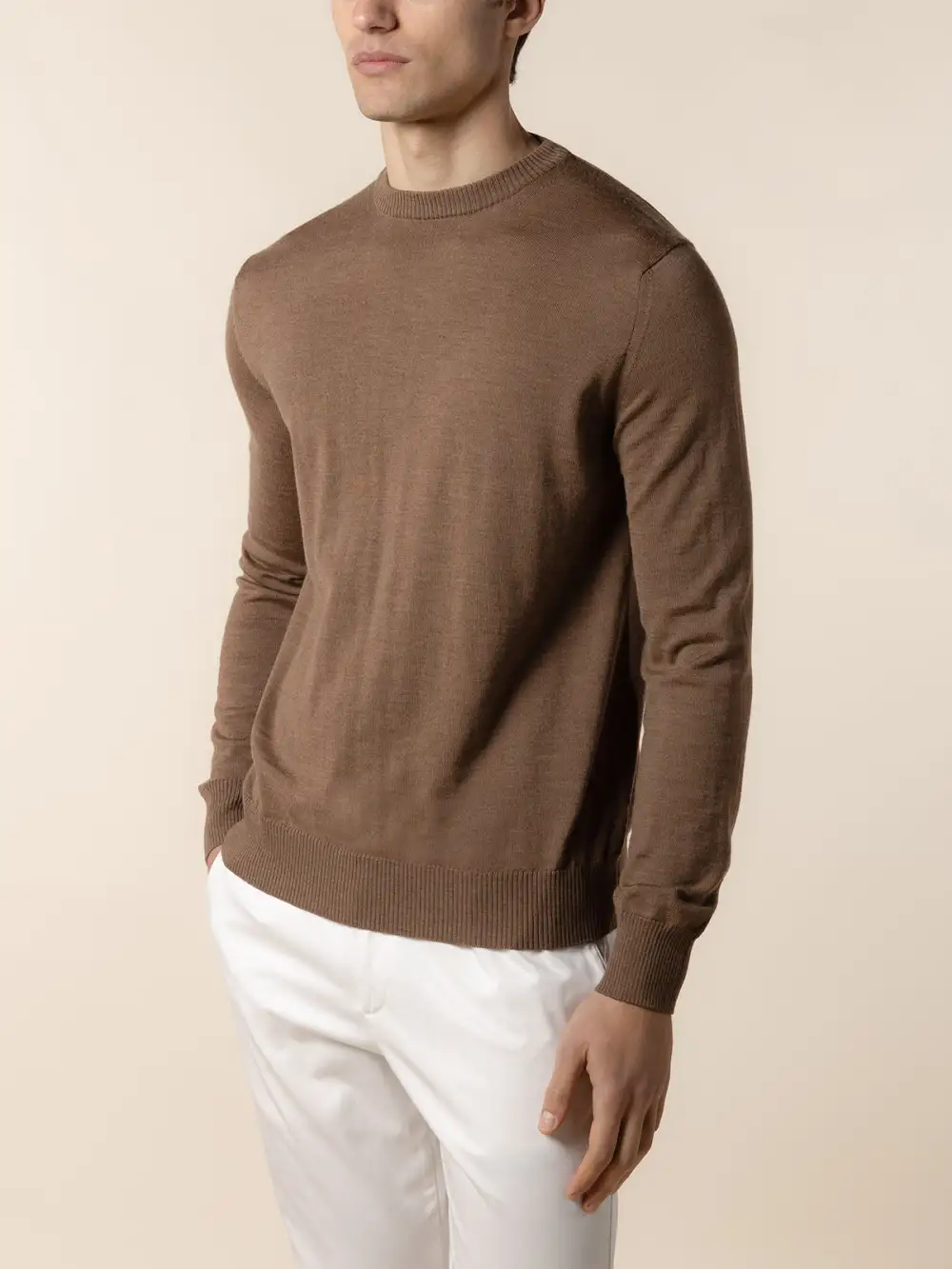 Crew Neck Sweater With Extrafine Merino Detail And Merino Wool Slim Fit Crew Neck Knit Construction