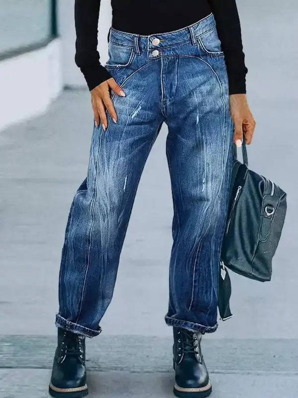Wide Leg Pocketed Denim Jeans