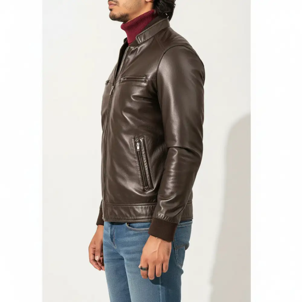 Vintage Inspired Leather Biker Motorcycle Multi Pocket Jacket
