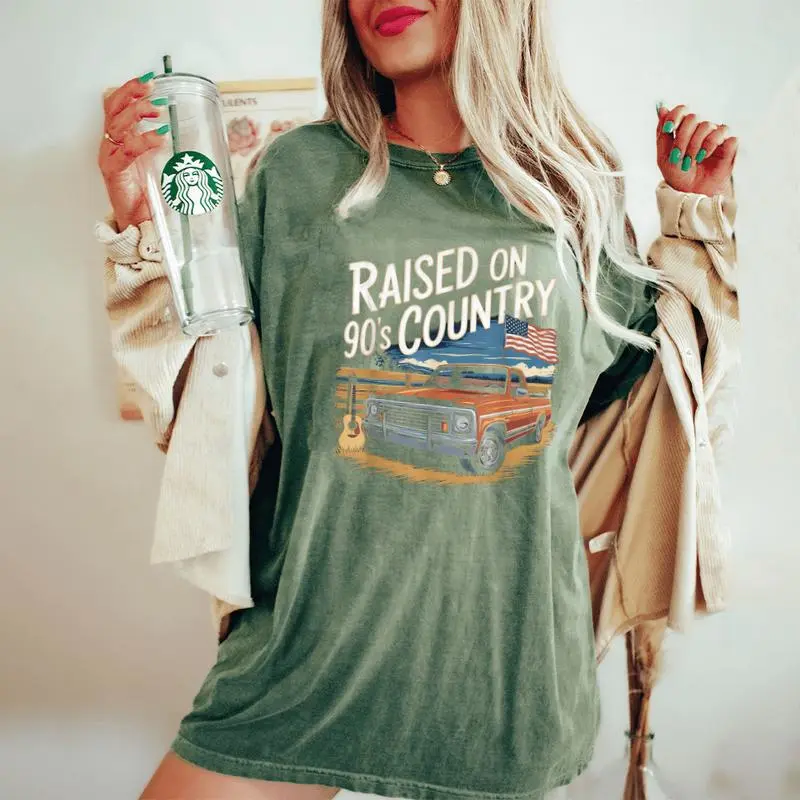Raised On 90S Country Music Cowgirl Cowboy Women's Oversized Comfort T-Shirt