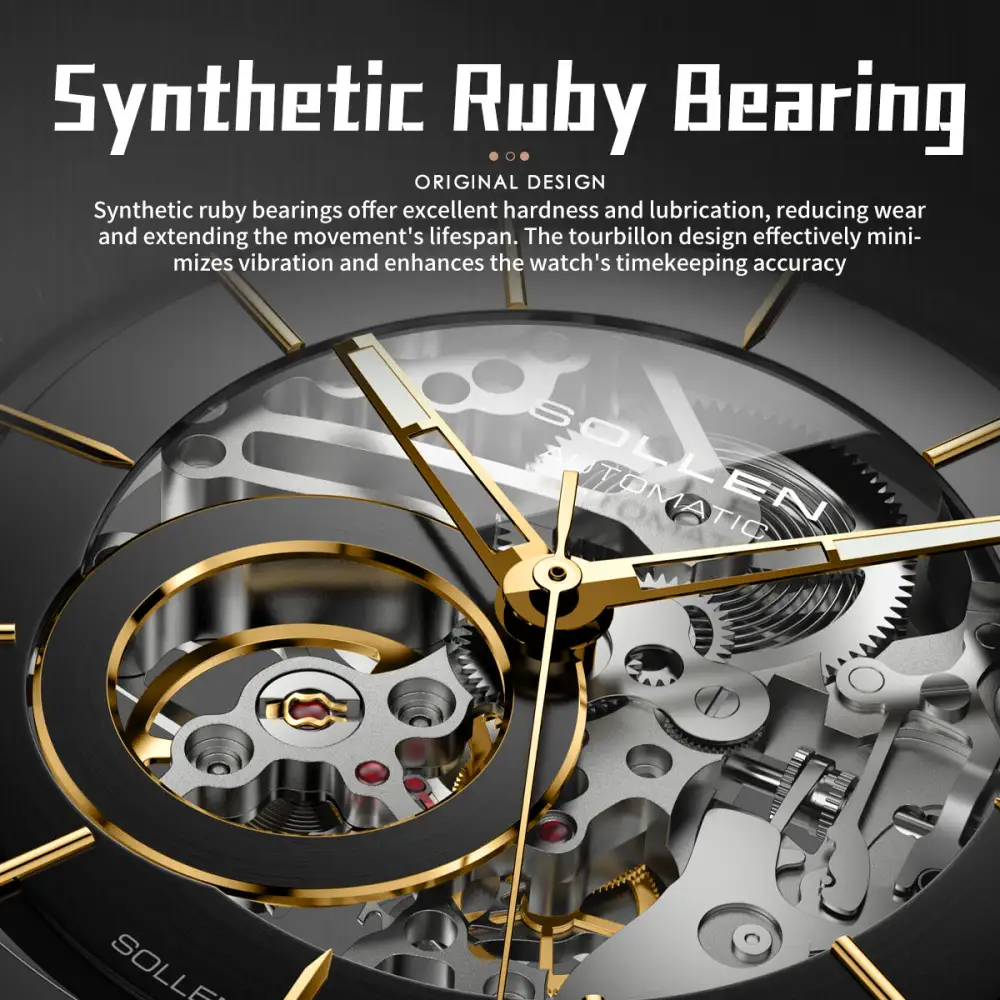 Sollen SL316 Men's Open Heart Full Skeleton Automatic Mechanical Watch - 42mm Stainless Steel Case Slim 9.9mm Acrylic Dial Wristwatch