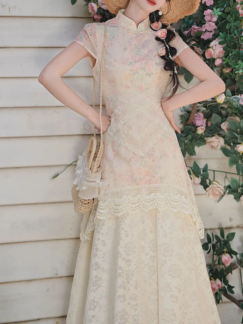 Floral Lace Cheongsam Cheongsam Maxi Dress