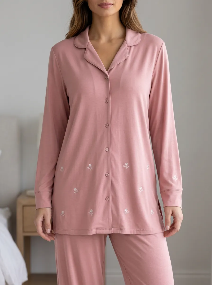 Floral Button Front Lounge Pajama Top