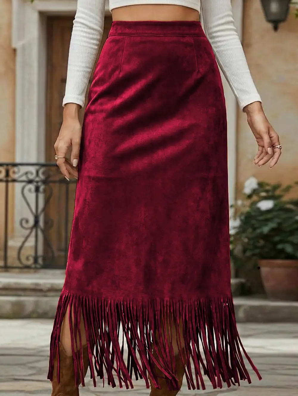 Tassel Tie Midi Skirt