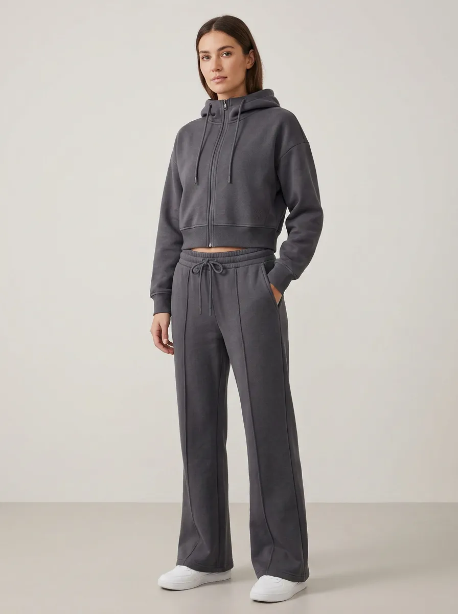 Women's Modern Sport Inspired Cropped Hooded Jacket and Flare Pants Active Set