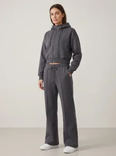 Women's Modern Sport Inspired Cropped Hooded Jacket and Flare Pants Active Set