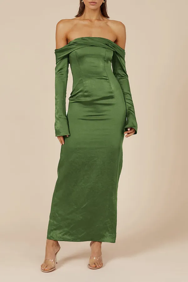 Off Shoulder Ruched Maxi Dress
