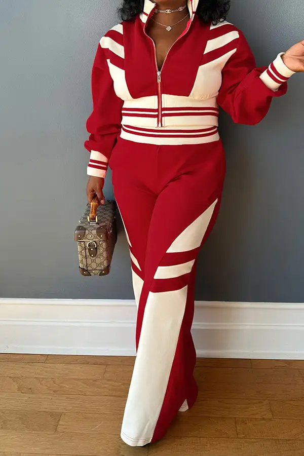 Colorblock High Neck Long Sleeve Pant Set