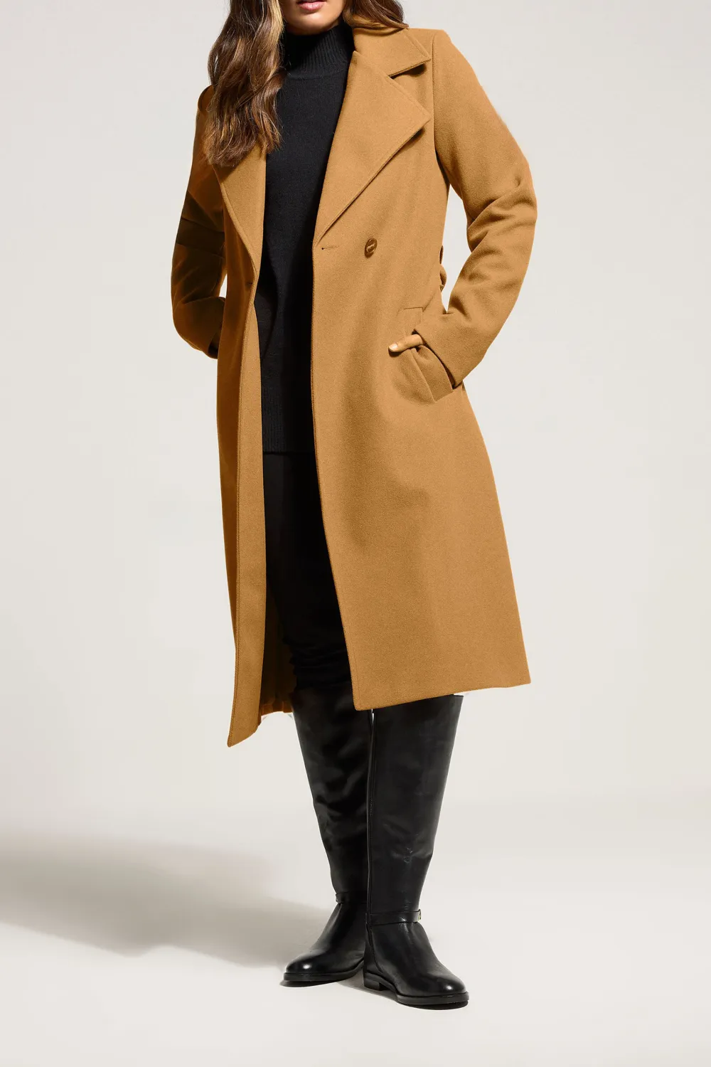 Side Pockets Formal Wrap Belted Midi Coat