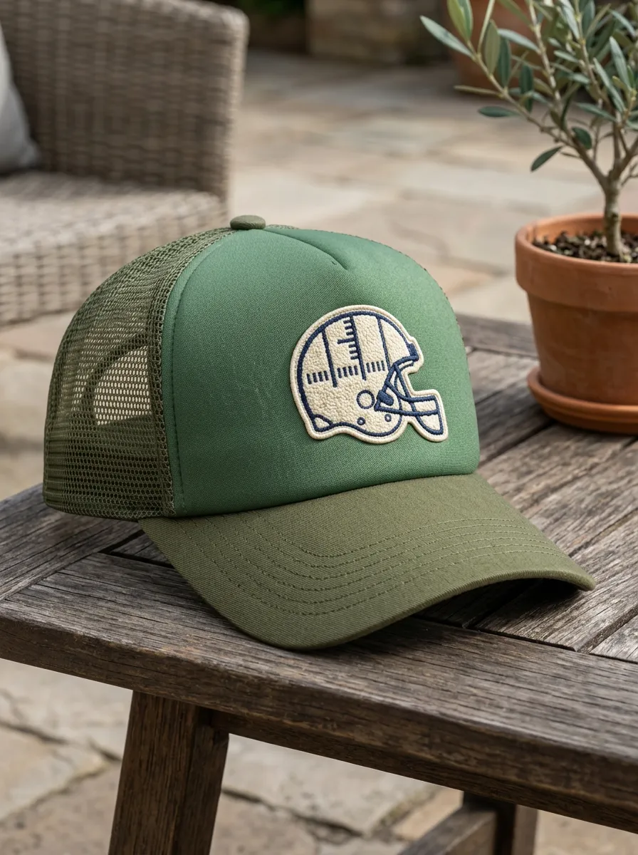 Men's Classic Football Fan Helmet Graphic Embroidered Mesh Trucker Hat