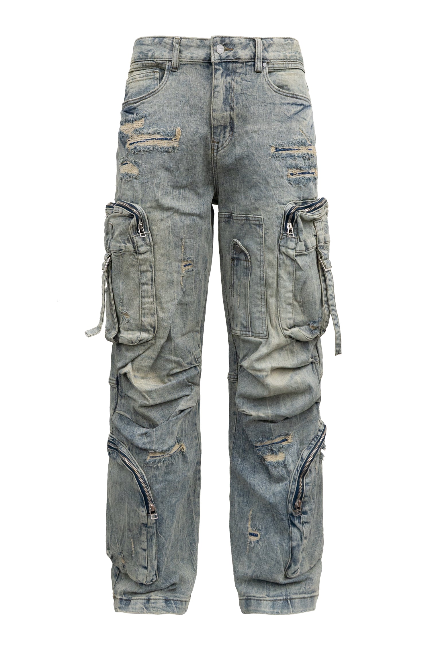Men's Washed Wide Fit Utility Cargo Baggy Denim Pants