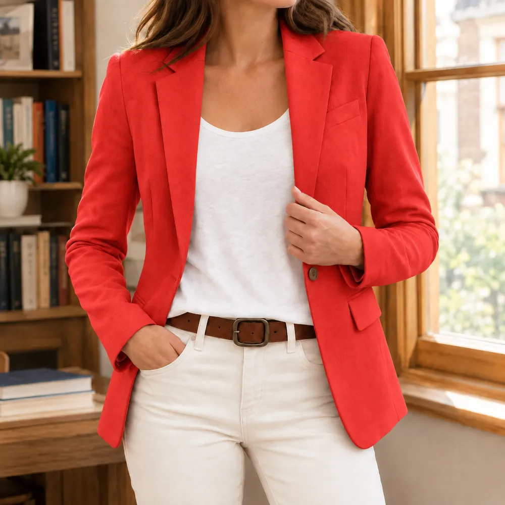 Tailored Single-Button Notched Lapel Hip-Length Blazer