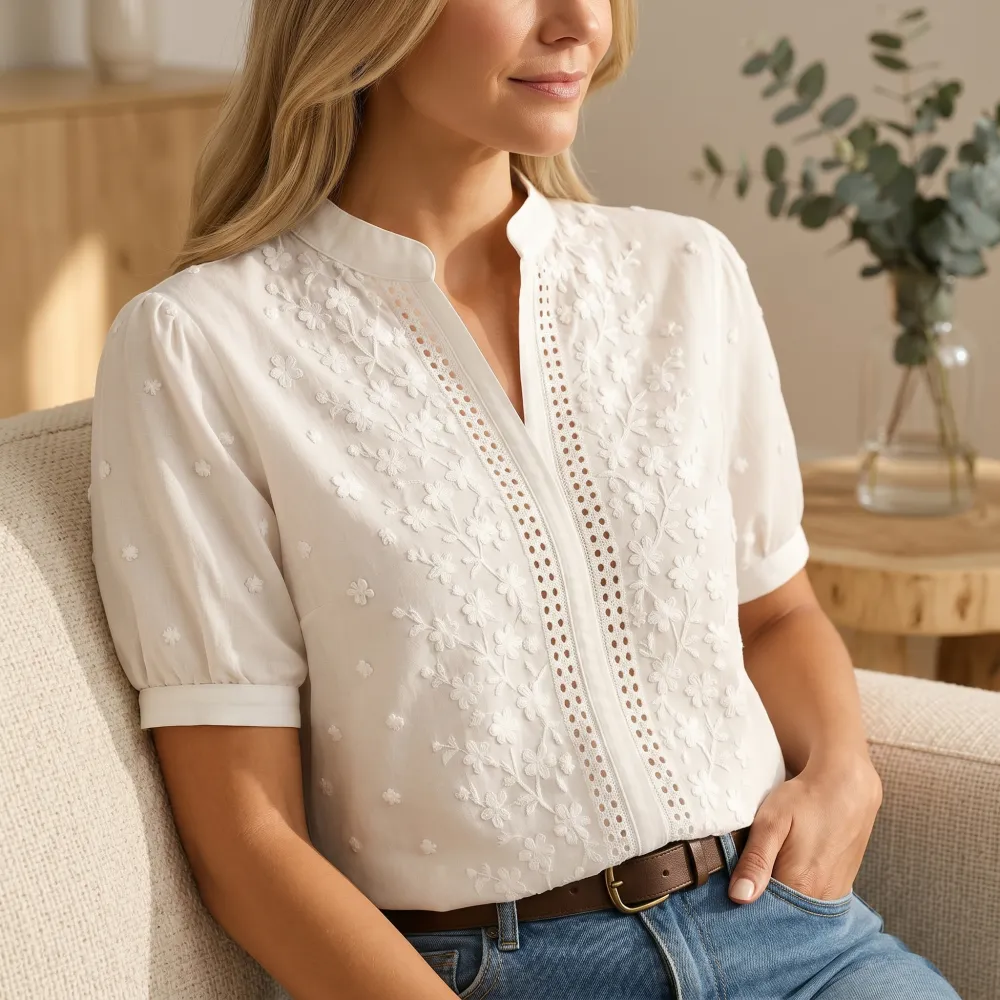Embroidered Eyelet Blouse
