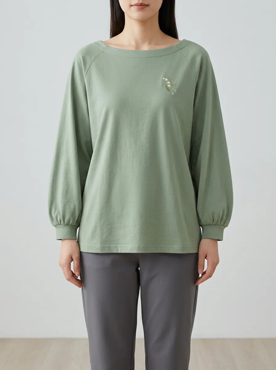 Women's Embroidered Raglan-Sleeve Top