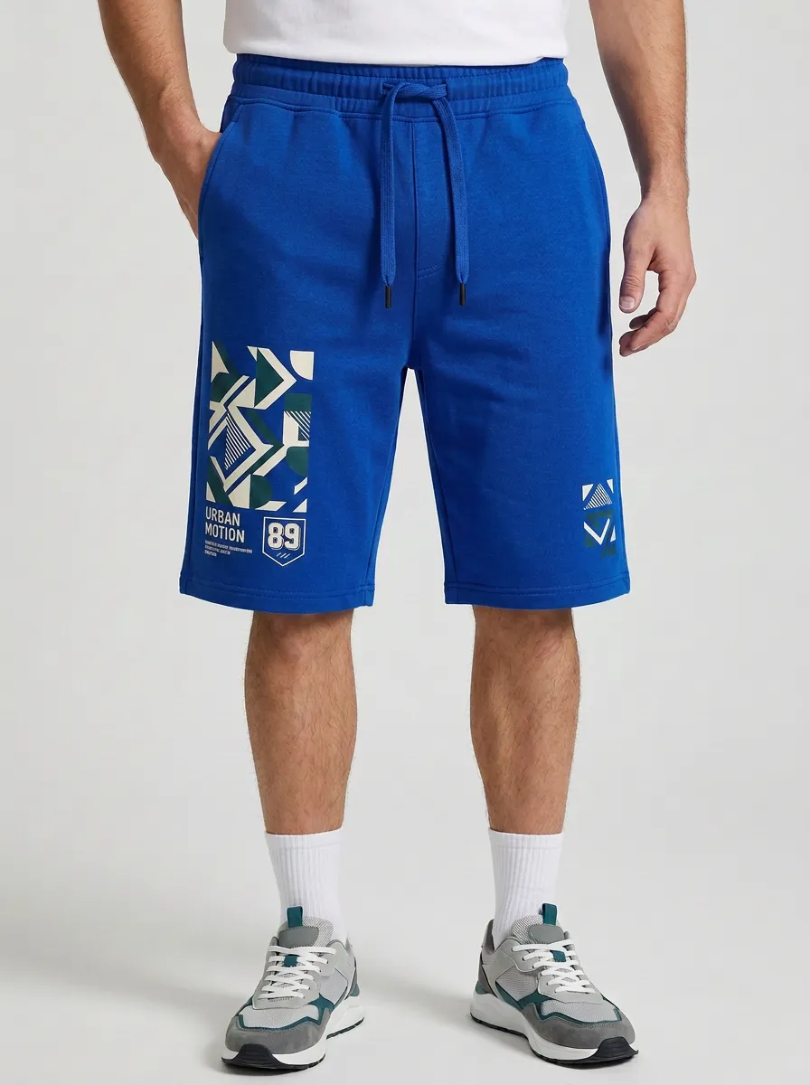 Men's Geometric Drawstring Elastic-Waist Printed Sweat Shorts