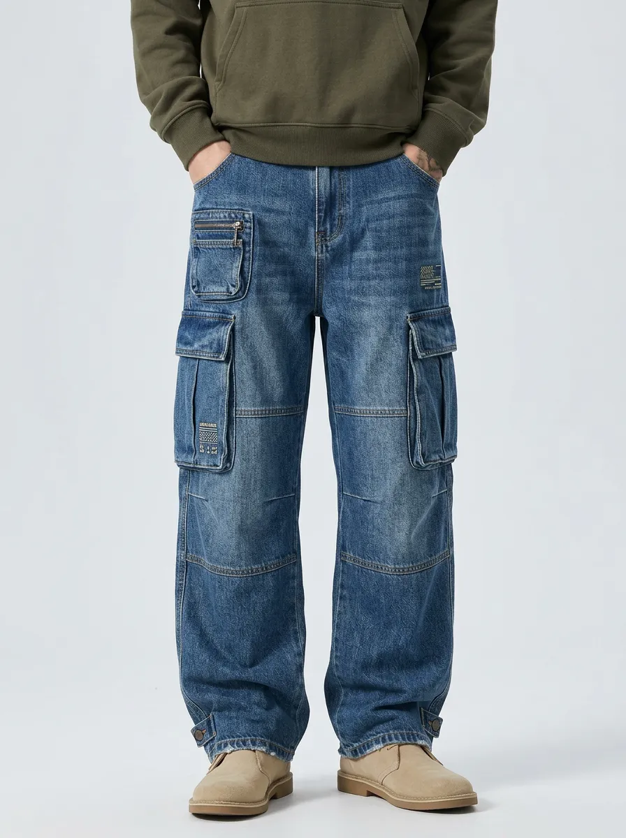 Men's Streetwear Multi-Pocket Washed Cargo Pants