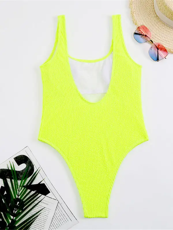 Candy Fluorescent Pleated Fabric One Piece Swimsuit