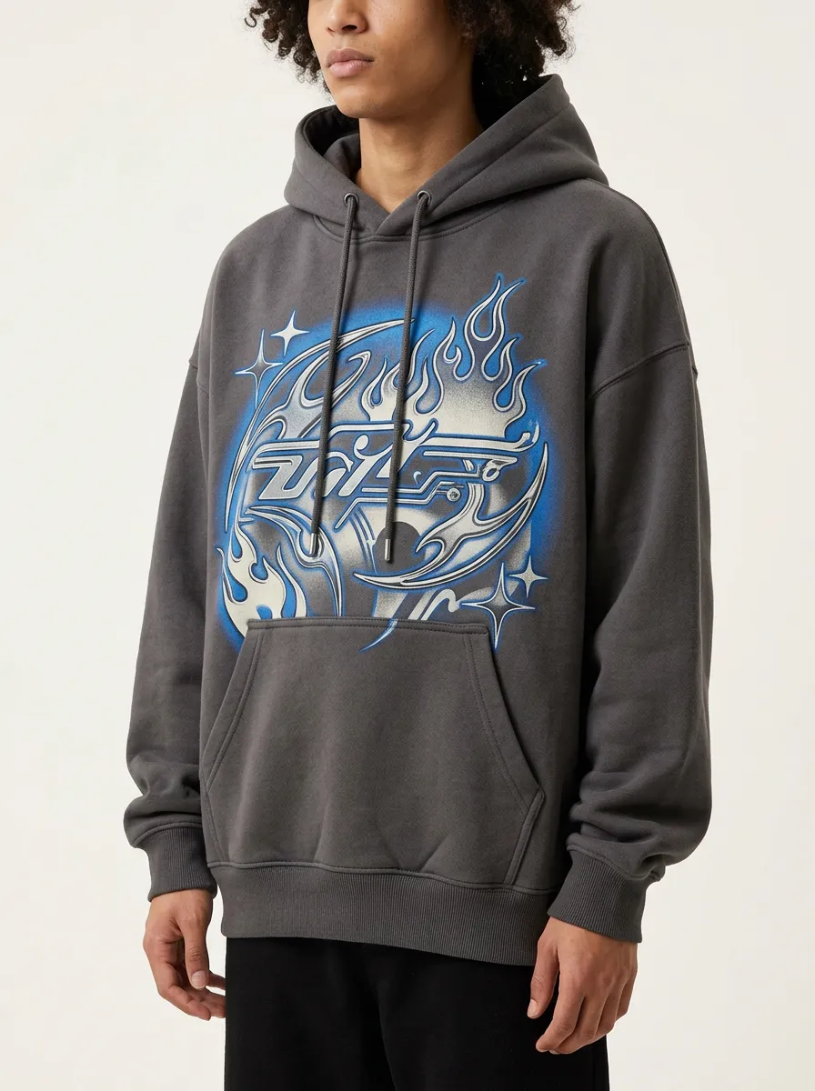 Unisex Y2K Streetwear Blue Flame Star Hoodie